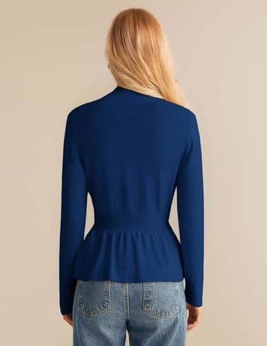 Plus Size Cardigan for Women Fall Cropped Cardigan Lightweight Long Sleeve Knit Button Down Coatigan Royal Blue - Thumbnail 3