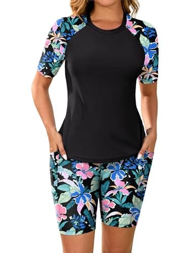 Arolina Womens Rash Guard Long Sleeve Swimsuits 2 Piece Modest Bathing Suit Swim Shorts for Women Swimwear Black XL - Image 1