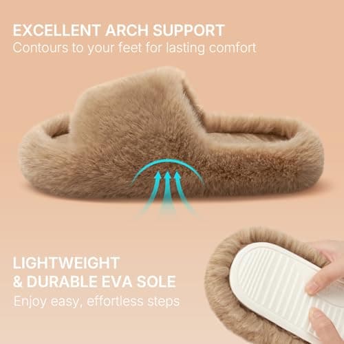 ATHMILE Womens Slippers with Arch Support Memory Foam Fuzzy House Slippers for Women Lightweight Cozy Indoor Open-toe Comfy Birthday Valentine's Day Gifts - Thumbnail 5
