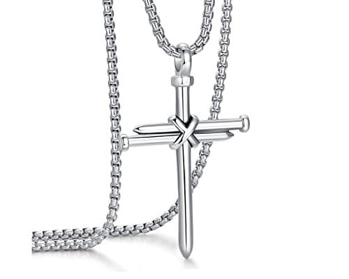 Rehoboth Men's Stainless Steel Nail Cross Pendant Necklace With 24 Inch Chain for Men Silver - Image 1