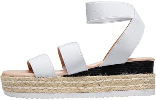 Vepose Women's Cute Platform Wedge Sandals Open Toe, Espadrilles Sandals with Double Elastic Strap, 876 - White, Size 11 US (CJY876 White 11) - Image 1