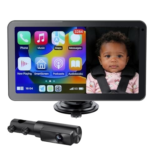 Baby Car Camera with 7" IPS Touchscreen, CarPlay & Android Auto Compatible, 1080P AHD Baby Car Monitor, IR Night Vision,360° Rotation Live Rear-Seat View, Alternative to Rear-Facing Baby Mirrors - Image 1