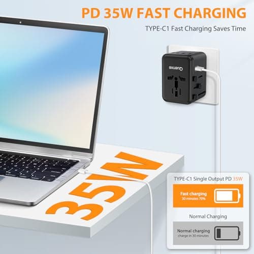 Universal Travel Adapter, International Power Adapter with 35W PD & QC Fast Charging, Travel Plug Adaptor Worldwide with 3 USB-C & 2 USB-A for USA to Europe UK France Germany Australia(Type C/G/A/I) - Thumbnail 4