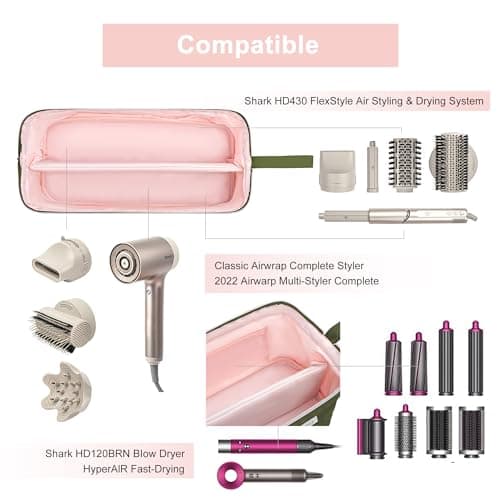 Leudes Hair Tools Travel Bag for Shark Flexstyle Carrying Case Portable Shark Hair Air Wrap Dryer Case Waterproof Dustproof Flat Curling Iron Travel Organizer (Army Green) - Thumbnail 4