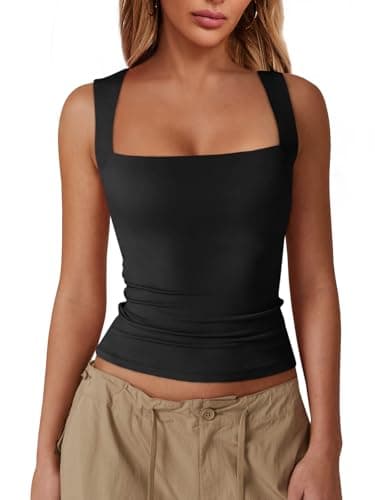 Imily Bela Womens Square Neck Tank Tops Casual Sleeveless Slim Fit Going Out Y2K Summer Cropped Shirts Black - Image 1