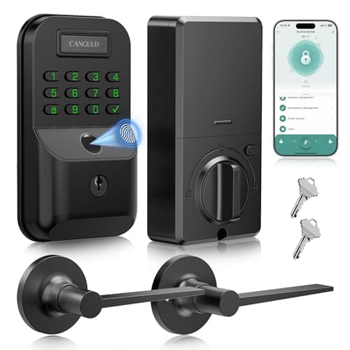 Smart Keyless Entry Door Lock - Biometric Door Lock with 2 Lever Handles, Physical-Button Keypad Deadbolt with Fingerprint, Digital Smart Locks for Front Door, Auto Lock, APP Control, Easy to Install - Image 1