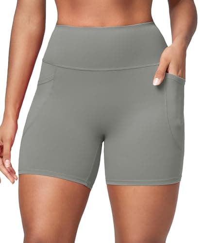 BRXL Womens Biker Shorts with Pockets No Front Seam High Waist Tummy Control Compression Shorts for Workout Yoga Gym Exercise Grey X-Small - Image 1