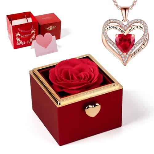 mountova Valentine’s Day Gift for Her Preserved Rose Surprise Box with Heart Necklace, Luxury Flip Jewelry Box, Romantic Gift for Girlfriend or Wife, Anniversary & Proposal (red) - Image 1