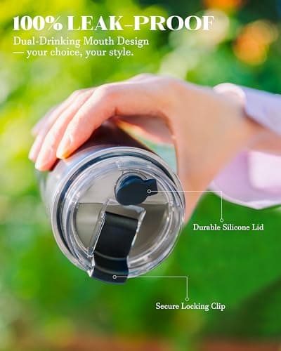 UIRZOTN 16 oz Insulated Coffee Tumblers, Travel Coffee Tumblers with Straw, Double-Wall Stainless Steel Tumbler, Leak Proof Tumbler, Reusable Cups with Lids for lced and Hot Drinks (Black) - Thumbnail 2