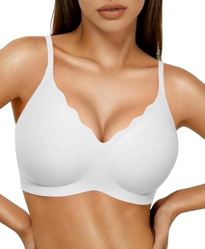 Popilush Wireless Bras for Women No Underwire Seamless Bralettes Everyday Comfort Tshirt Padded Bra White - Image 1