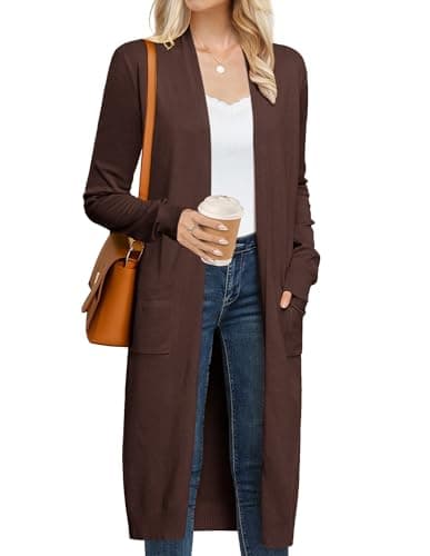 GRACE KARIN Duster Cardigan for Women Casual Long Knit Cardigan Sweaters for Women with Pockets Chocolate Brown Fall Clothing Coffee,L - Image 1