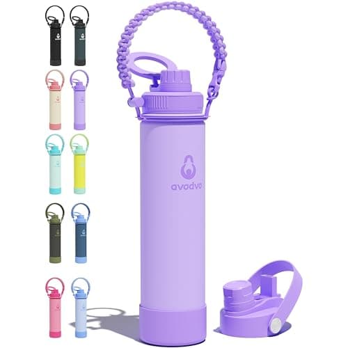avodvo 24 oz Insulated Water Bottle with 2 Lids (2-in-1 Straw & Spout Lid, Magnetic Lid), Slim Water Bottle with Strap, Stainless Steel Water Bottle for Hiking, Gym, Travel, BPA-Free, Purple - Image 1