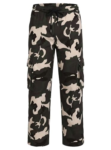 Men's Camo Drawstring Waist Cargo Pants Camouflage Cargo Work Pants - Image 1