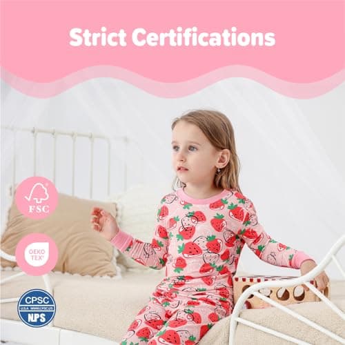 NewSeed So Soft Kids 2-Piece Viscose from Bamboo Outfit Set, Long Sleeve Top & Leggings, Cozy Base Layer for Boys & Girls (Strawberry, 7-8Y) - Thumbnail 6