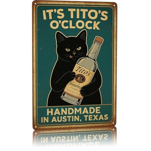 Funny Bar Signs IT'S TITO'S O'CLOCK Black Cat Poster Man Cave Sign Vintage Bar Sign Bar Wall Decor 12" * 8" funny signs for man cave decor college apartment posters for men alcohol gifts cool stuff for your room - Image 1