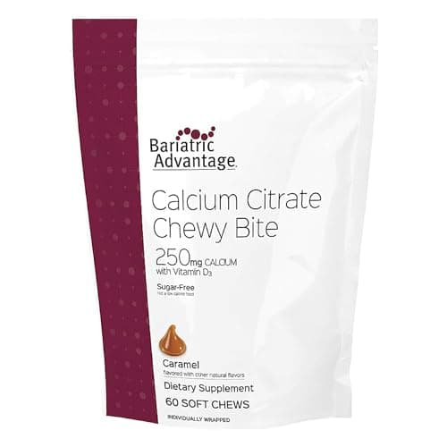 Bariatric Advantage Calcium Citrate Chewy Bites 250 mg with Vitamin D3 - Chewable Supplement for Bariatric Surgery Patients - Sugar-Free Calcium Chews - Caramel Flavor - 60 Count - Image 1