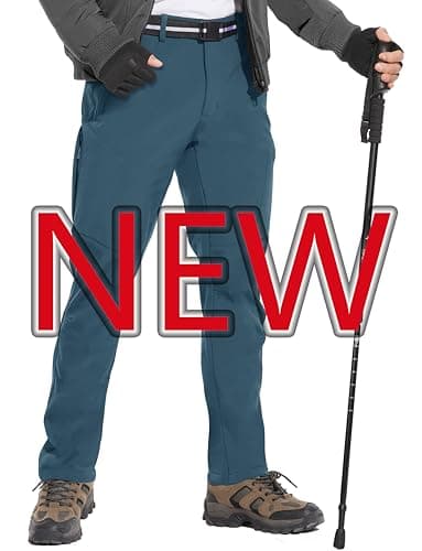 MOURCE Men's Fleece Lined Pants Softshell, Winter Pants for Men Water Resistant Ski pants, Lake Blue 4XL - Thumbnail 2