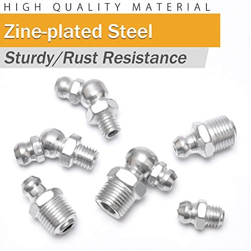 VIGRUE 245Pcs SAE & Metric Grease Fittings Assortment Kit, 1/4-28 1/8-27 M6 M10 Zerk Grease Fittings in Straight, 45, 90 Degree for Grease Gun - Thumbnail 2