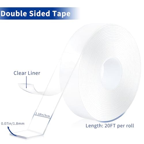 Dntemr Double Sided Tape Heavy Duty 2 Rolls Nano Tape (Total 40 Feet) for Poster Carpet Picture Hanging Strip Rug Strong Adhesive Multipurpose Clear Mounting Two Stick Sided DIY Tape - Thumbnail 2