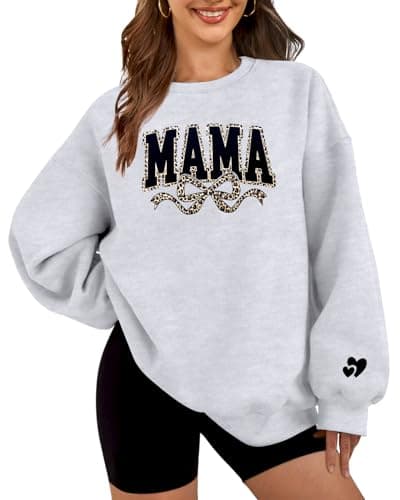 HEYTALALA Mama Sweatshirt for Women Oversized Crewneck Pullover Hoodies Graphic Tops Long Sleeve Mom Shirts Grey - Image 1