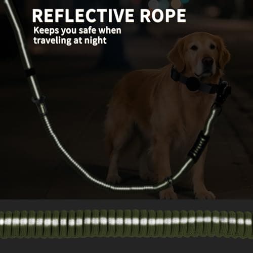 AIRUIDOG Heavy Duty Tactical Bungee Dog Leash, 4-6FT Shock Absorbing Tactical Dog Leash with 2 Padded Handles, Metal Carabiner Clip, Car Seatbelt, Reflective for Medium Large Dogs (ArmyGreen) - Thumbnail 6