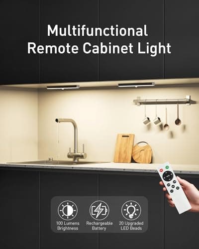 SZOKLED Under Cabinet Lights, 20LED Under Cabinet Lighting Rechargeable, Remote LED Closet Lights Bar, Under Counter Lights for Kitchen Shelf Pantry Shelf Hallway Stairs, 3 Colors 6 Pack - Thumbnail 2
