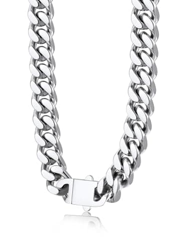 Bestyle Stainless Steel Mens Cuban Link Chain, Miami Cuban Necklace Silver Chain for Men, 12mm Stainless Steel Chain Sturdy & Durable Men's Chain Necklaces,18" - Image 1