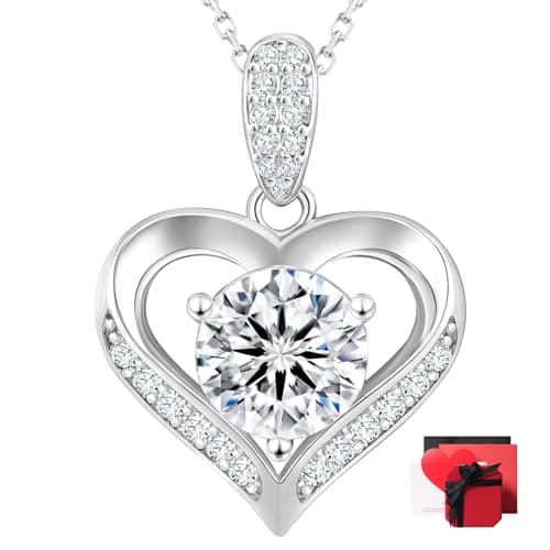 KRKC Moissanite Heart Necklace for Women, 1-3 Carat Lab Created Diamond Pendant, 14K/White Golden Plated S925 Sterling Silver Chains, Valentines Day Christmas Birthday Gifts for Her Wife Anniversary - Image 1