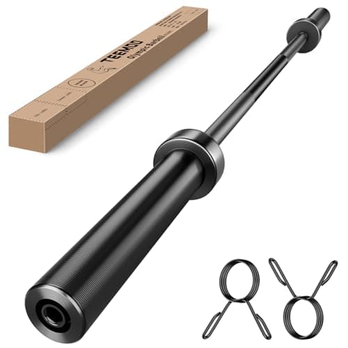 TEEMOO Olympic Barbell Bar, 57" Barbell Bar with 2 Spring Collars, Strength Training bars, Bench Press bar for Weight Lifting, Squat, Hip Thrusts, Biceps, 500lb Weight Capacity, E-Coat Finish for 2 inch Weight Plates (Black) - Image 1
