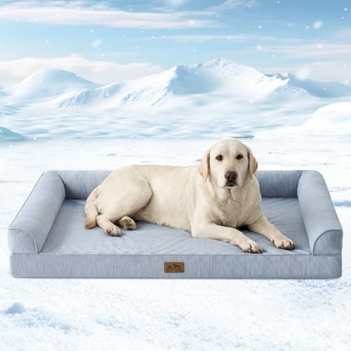 Cooling Dog Bed, Orthopedic Foam Dog Bed with Sides, Removable Cover & Waterproof Lining and Nonskid Bottom, Comfortable Pet Beds for Extra Large Dogs, Blue (48" L x 32" W x 7.5" Th) - Image 1