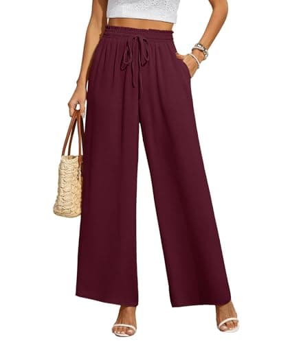 CZYINXIAN Trendy Wide Leg Dress Pants for Women Casual High Waist Trousers Pants with Pockets(Wine Red, Small) - Image 1