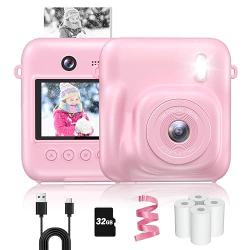 Kids Camera Instant Print, 48MP Selfie Digital Camera for Kids Christmas Birthday Gifts, 1080P Instant Print Cameras with Print Paper, 32GB Card, Toddle Toy for 4 5 6 7 8 9 Year Old Boys Girls-Pink - Image 1
