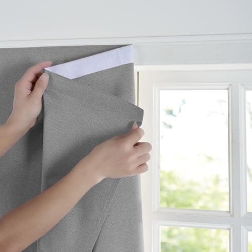 NICETOWN Faux Linen Grey Curtain 100% Blackout Blind Self Adhesive Drape for Cabinet, No Drill Easy to Install for Kitchen Window Cover, W35 x L63, 1 Panel - Image 1