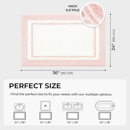 GRANNY SAYS Microfiber Bathroom Rugs Non Slip Washable, Water Absorbent Bathroom Mats for Tub Non Slip, Soft Bath Mats for Floor & Shower, Long Bath Rug, 24" x 36" Pink - Thumbnail 3