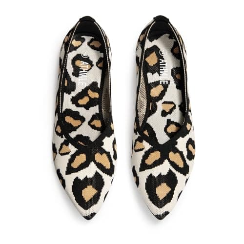 ATHMILE Pointed Toe Flats for Women Dressy Leopard Work Shoes Business Casul Knit Ballet Flats Slip on Office Ladies Comforttable Dress - Image 1