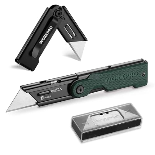 WORKPRO Folding Utility Knife with 10 Extra SK5 Blades, EDC Razor Sharp Knife with G10 Handle, Quick Change Box Cutter with Belt Clip, for Heavy Duty, DIY, Home, Office & Artcraft Use - Green - Image 1