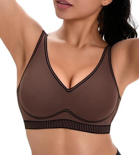 Workout Sports Bras for Women Push Up Low Impact Sports Bra Yoga Deep V Wireless Jelly Bras for Women No Underwire XS-XL,Coffee,XS - Image 1