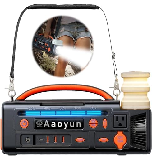 Aaoyun Portable Power Station 300W, 296Wh Solar Generator with 100W USB-C In/Output, Night Light & LED Flashlight, Compact Camping Battery with Strap for Outdoor CPAP Home Backup Emergency - Image 1