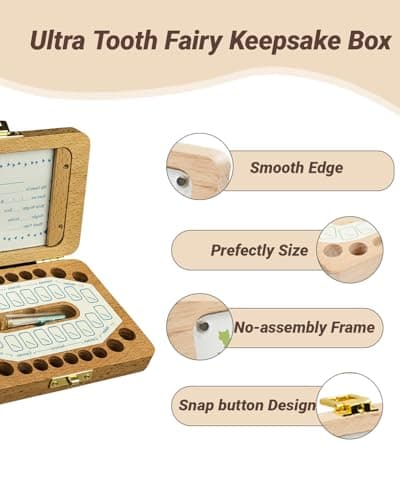 Tooth Fairy Tooth Holder for Kids, Fairy Baby Keepsake Box for Lost Teeth, Wooden Umbilical Cord Keepsake Box with Photo Frame & Coin, Storage Case to Keep a Child's Memories - Gift for Boys & Girls - Thumbnail 4