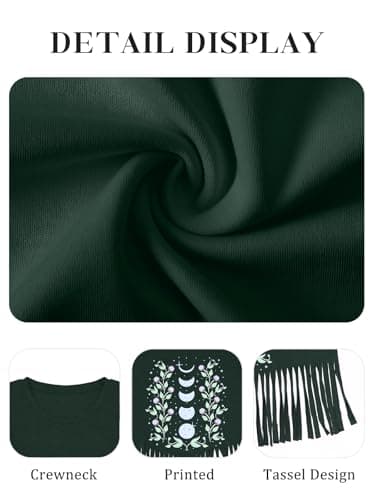 Graphic Tees for Women Flowers Shirt Casual Summer Boho Floral T Shirt Fringe Top Aesthetic Flowers Moon T-Shirt - Thumbnail 6