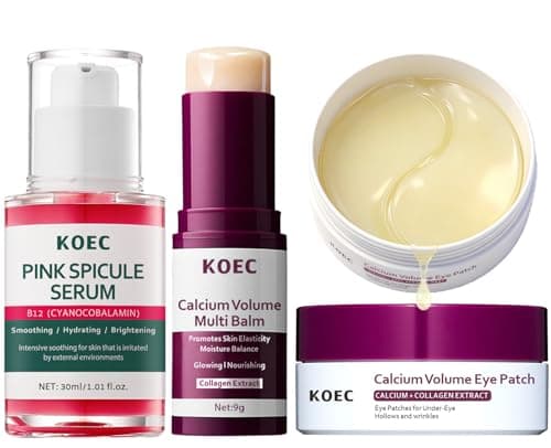 Cemenrete Calcium Volume Multi Balm Stick + Pink Spicule Serum + Calcium Eye Patches 60ea, Collagen Elastin Boost & Wrinkle Smoothing Eye Treatment, Liquid Microneedling Pore Refinement Face Serum - Image 1