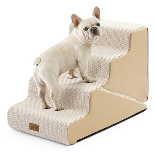 COZY KISS Dog Stairs for Small Dogs, 3-Step 2 in 1 Transformable Pet Stairs for Couch and Bed, 15.7" H Dog Steps for Old Cats, Puppy, Small Dogs (Beige, 17.7x28.3x19.7 in, 4.0)