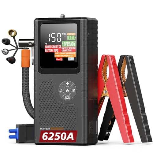CS02 6250A Peak Jump Starter with Air Compressor, 18000mAh Battery Pack, 9L Gas/7L Diesel, USB-A Charging, Smart Display, 45 Starts, Safety Protection 48-Months Stand-by Time - Image 1