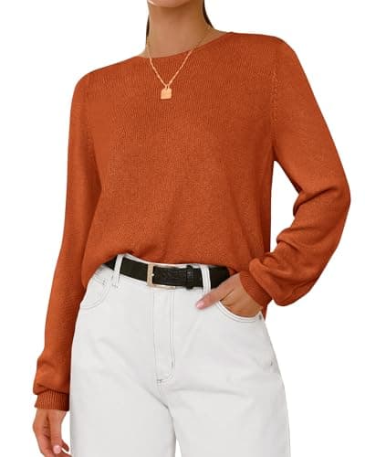 BTFBM Womens Long Sleeve Crew Neck Sweaters 2026 Spring Casual Classic Soft Loose Fit Basic Pullover Jumper Knit Top(Caramel, X-Small) - Image 1
