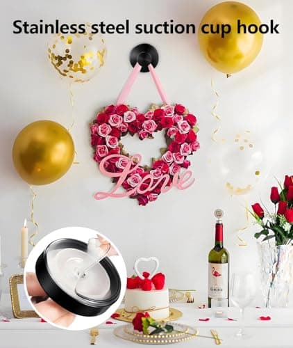 Irosiy Luxe Hold No Drill Hooks 10LB Strong Stainless Steel Suction-Cup-Wreath-Hooks, 6 Pack Wreath-Door-Hanger Easter Valentine Spring Summer Fall Welcome Sign for Front Door Indoor Outdoor (Black) - Thumbnail 2