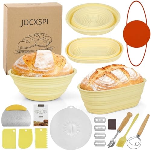 JOCXSPI Silicone Sourdough Starter Kit, Upgraded & Thickened 9" Round & 10" Oval Banneton Bread Proofing Basket, Foldable, Non-Stick Sourdough Basket with Bread Sling & Baking Supplies Tools - Image 1