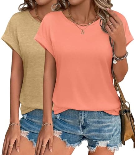 INNOVATOP 2Pack Womens T Shirts Cap Sleeve 2026 Spring Summer Tops Crewneck Casual Business Fashion Clothes Loose Fit Outfits - Image 1