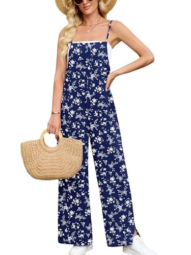 Heymoments Overalls Jumpsuits Rompers for Women Floral Print Small Casual Maternity Summer Comfy Ladies Loose Fit Dressy Wide Leg One Piece Sleeveless Grils Long Bib Baggy Pants with Pockets - Image 1
