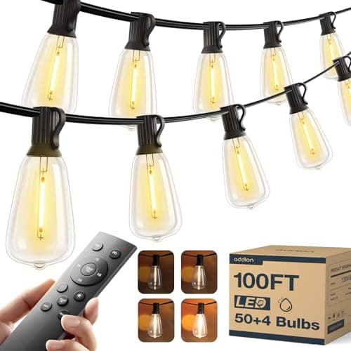 addlon 100FT(50FT*2) LED Outdoor String Lights with Remote Waterproof Patio Lights with Shatterproof ST38 Replaceable Bulbs, Dimmable Outside Hanging Light Connectable for Porch, Backyard, 2200K - Image 1