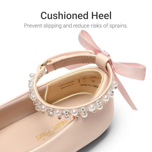 DREAM PAIRS Toddler Little Girls Dress Shoes Flower Girl Mary Jane Ballet Flat Shoes with Pearl Ankle Strap & Satin Bow for Wedding/Party,Size 13 Little Kid,Pink,SKFA26002K - Thumbnail 4